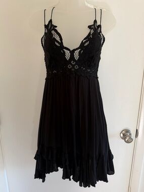 Free People Black Crochet Bust Spaghetti Strap Dress